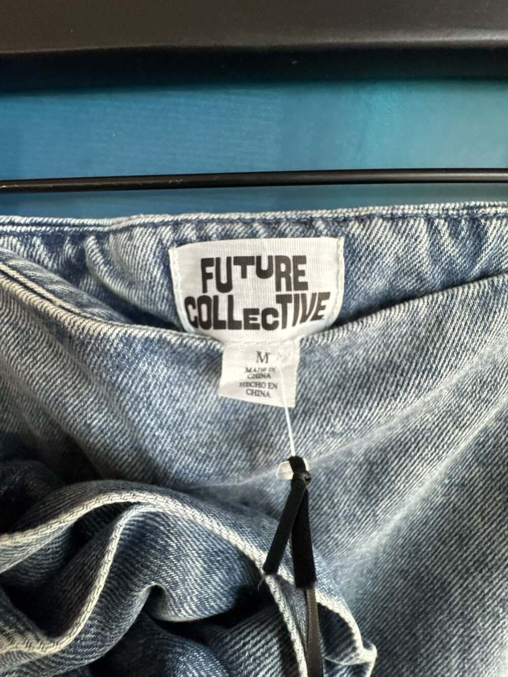 Future Collective Acid Wash Denim Mini Skirt with Floral Appliques - Picture 3 of 8